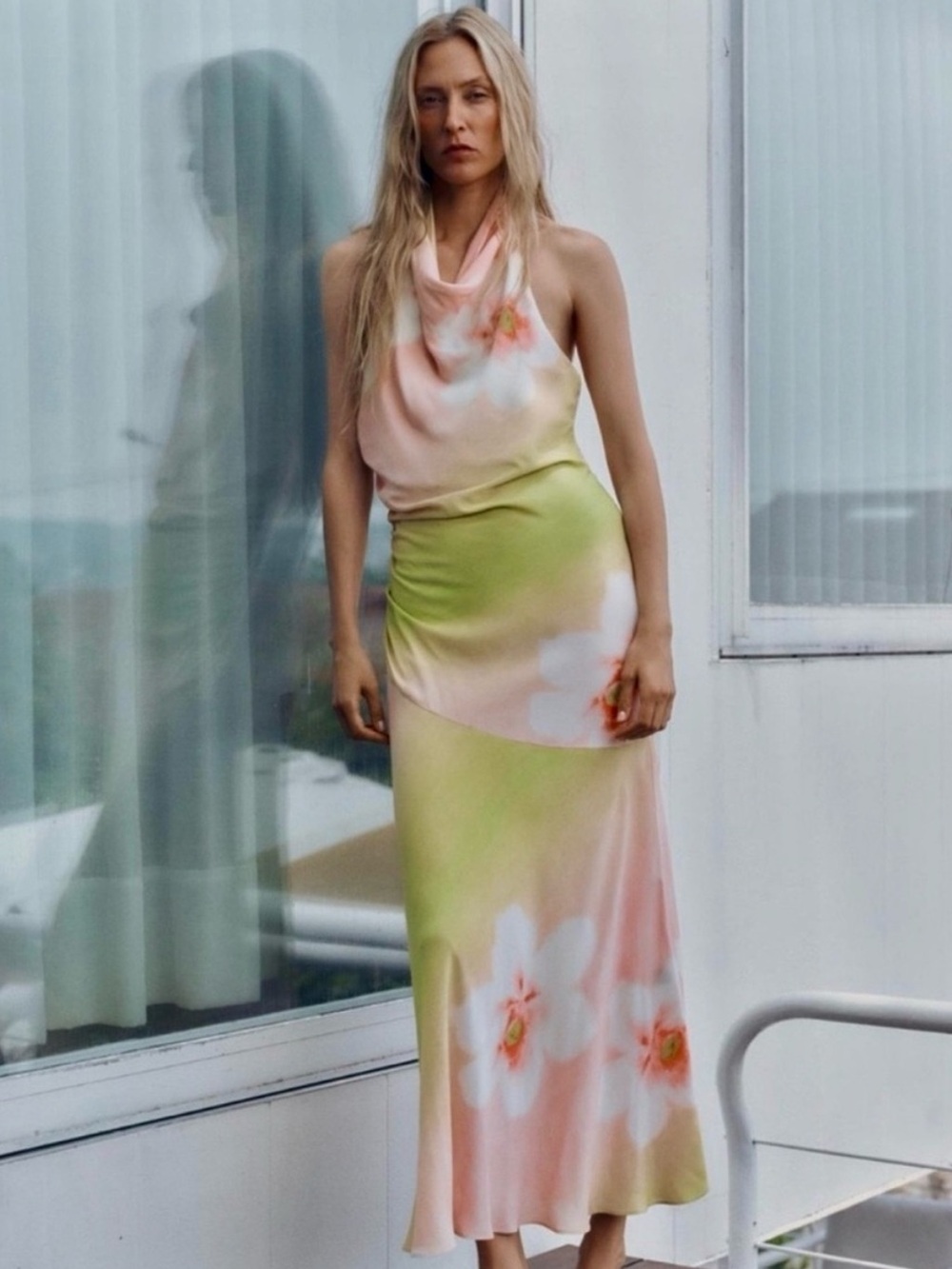 ZARA Blogger Fave Viral Floral Cowl Neck Orchid Maxi Dress